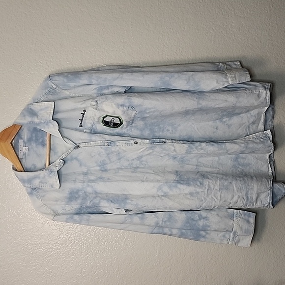 WEAR Seattle Seahawks Button Down Tie Dye Denim Long Sleeve Shirt - Picture 2 of 13
